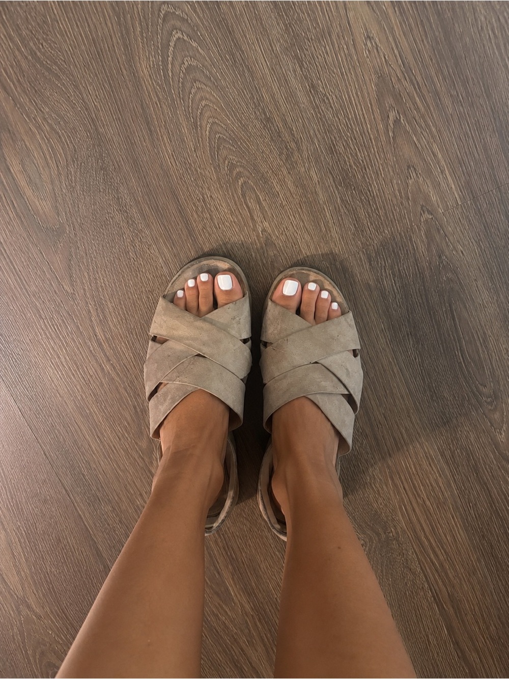Women's Taupe Suede Crisscross Slide Sandals Beast Fashion